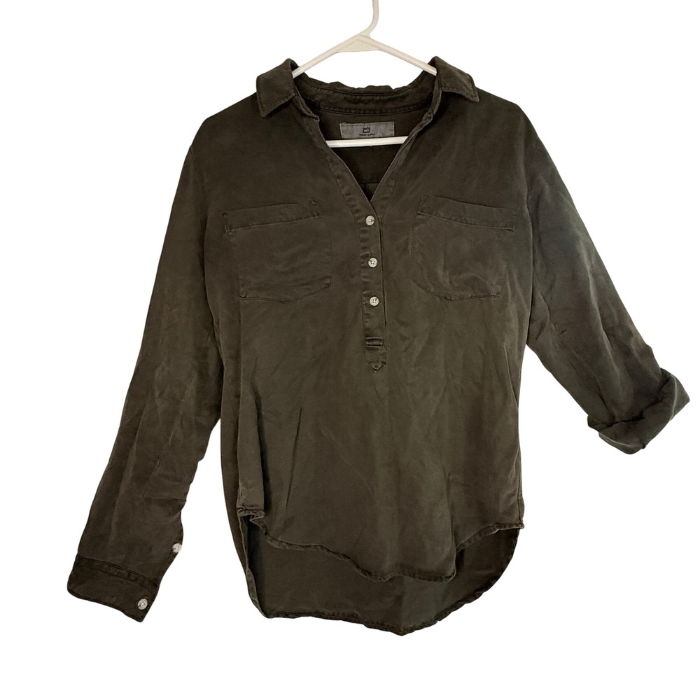 Thread & Supply Womens Small Olive Lyocell Utility Shirt Soft Roll Tab Sleeve